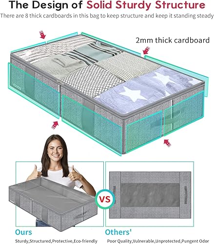 Miniatura 4 de Onlyeasy - Bolsas de almacenamiento grandes para debajo de la cama (2 unidades) con 4 asas y 2 cierres, para mantas y edredones.Organizadores