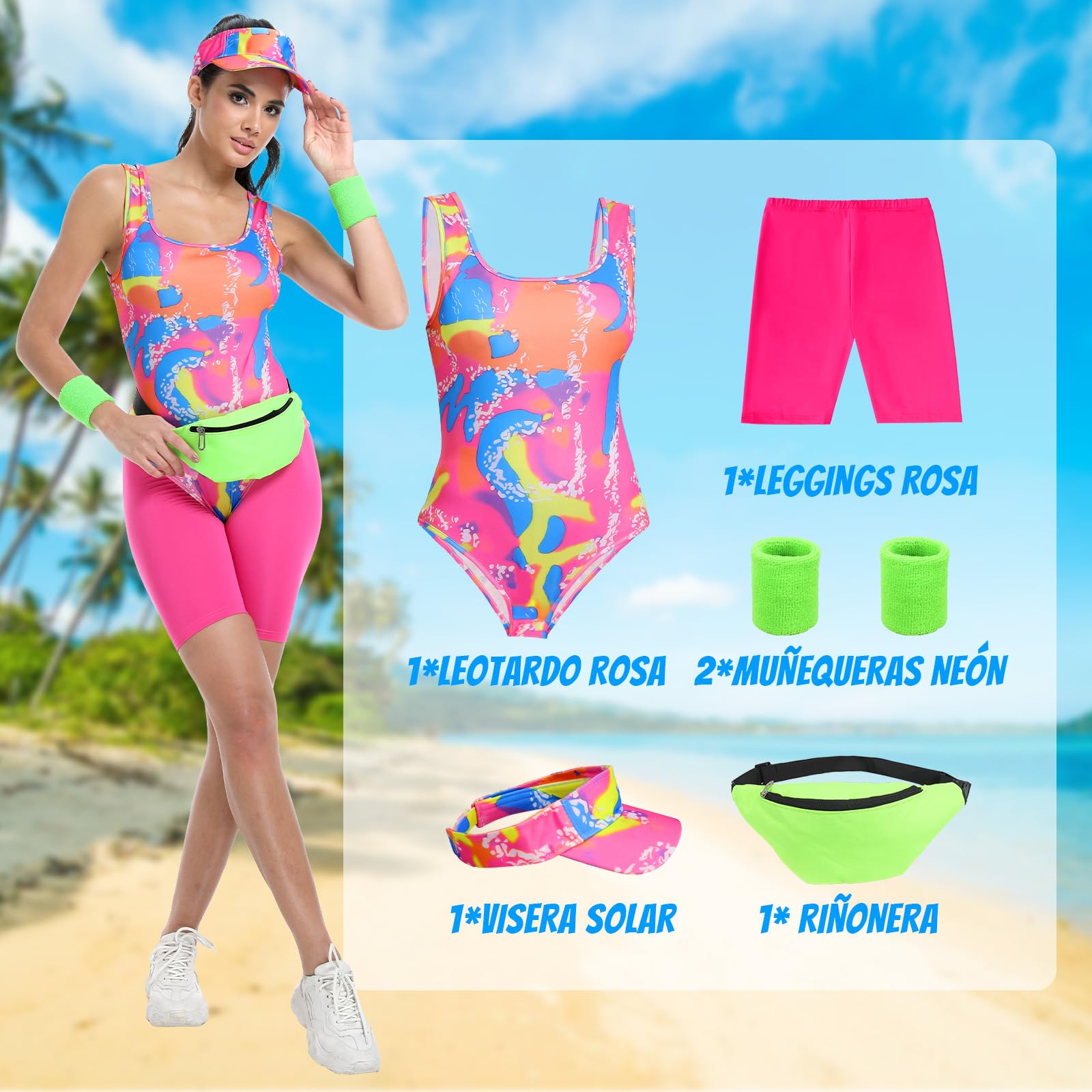 Tenue d'entraînement Femme années 80, Costume années 80 Adulte, Maillot pour Cosplay Halloween, déguisement Assorti pour Couple