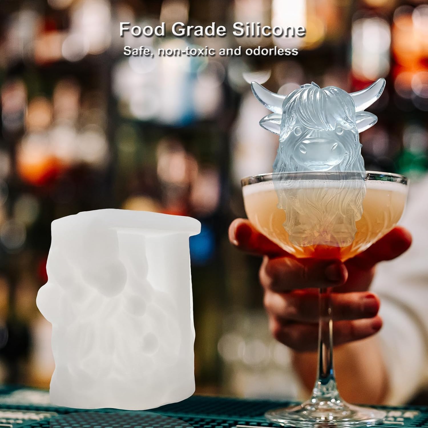 3D Highland Cow Ice Cube Silicone Molds 2 Pcs for Whiskey, Cocktail, Juice; Food-Grade, Rich Details. Fun Animal Shape for DIY Resin Taba Squishy Chocolate Soap Candle. Gift for Men Girls Boys