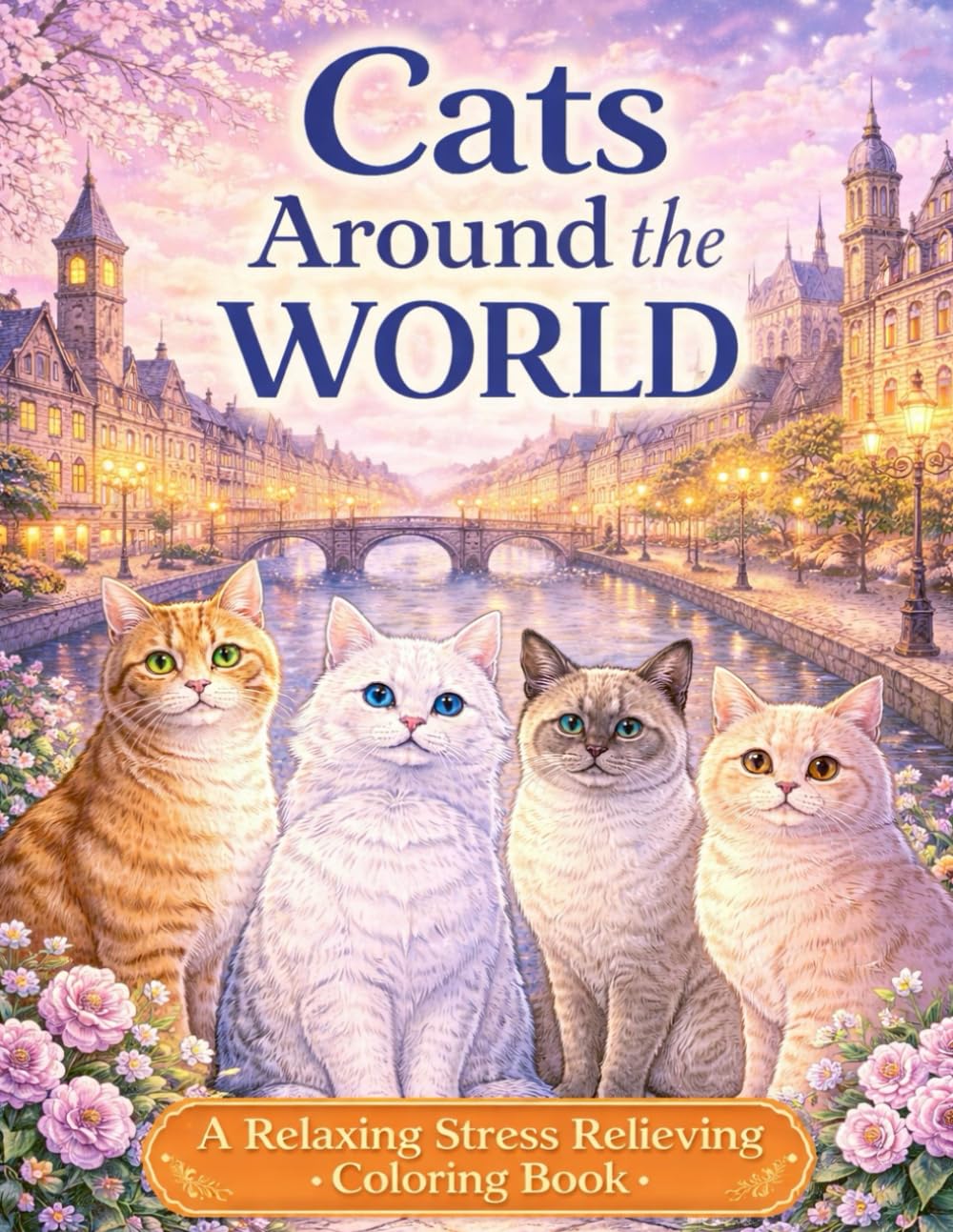 Cats Around the World: A Relaxing Stress Relieving Coloring Book