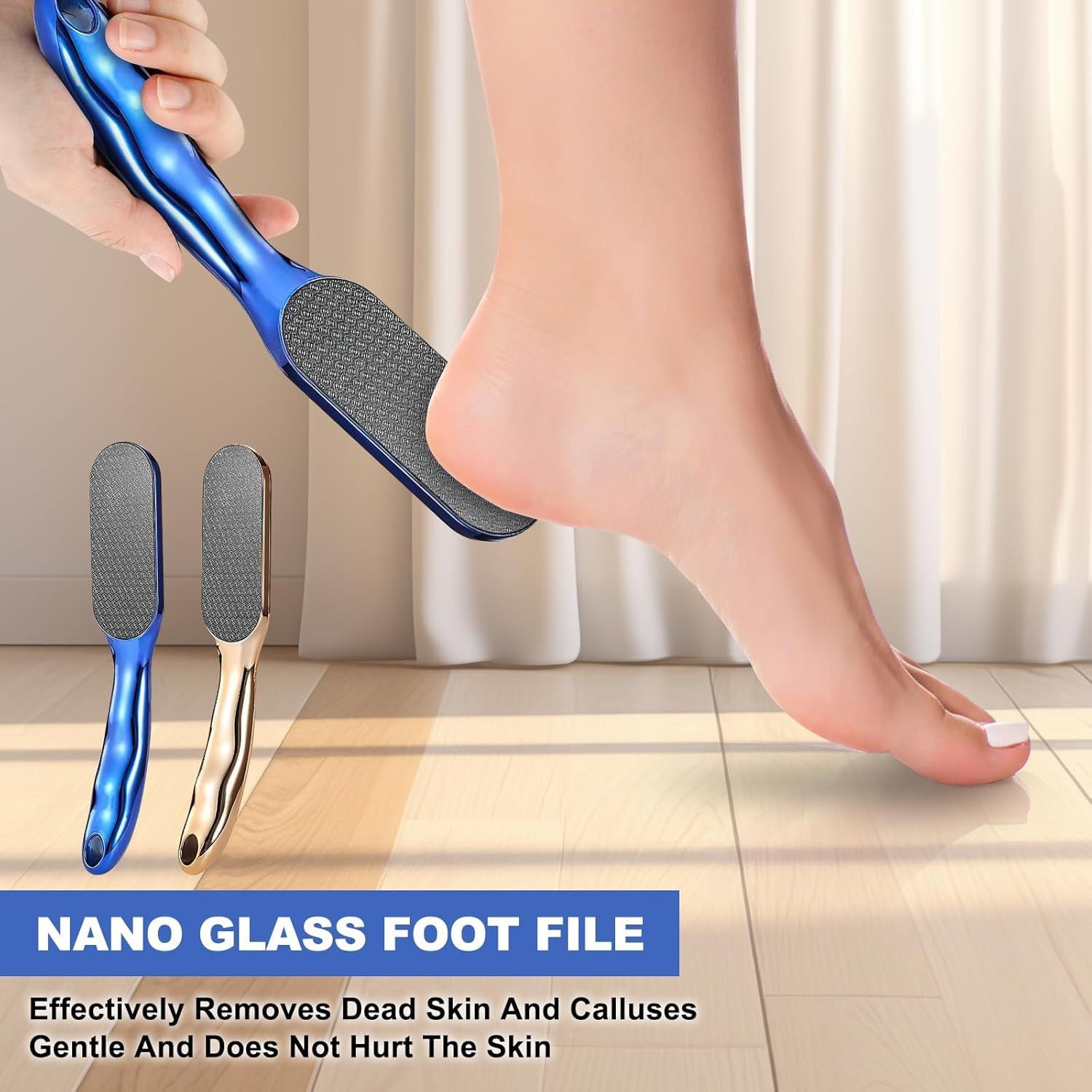 Sqsxgz Glass Foot File,Nano Glass Foot File,with Non-Slip Ergonomic Handle,Professional for Callus and Dead Skin Removal Foot Care Tools (Blue)