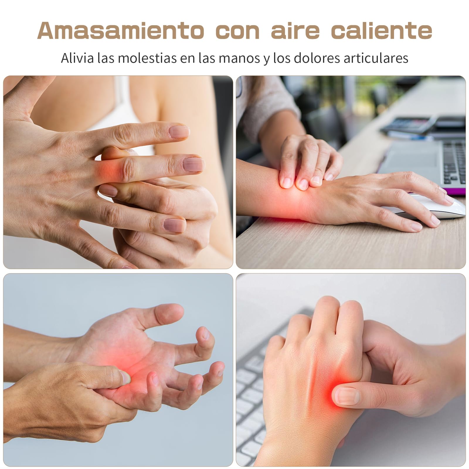 Masajeador de Manos Eléctricos Inalámbrico con Calor y Compresión, Masaje Dedos, Muñecas y Palma, 3 Modos 5 Niveles, Regalo para Hombres y Mujeres, Relaja las Manos