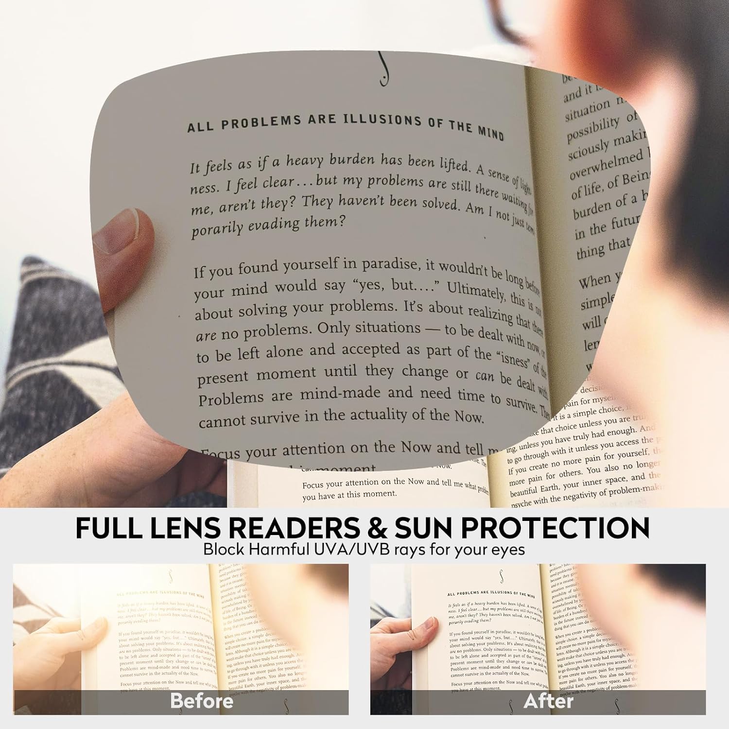 Missfive 2 Pack Upgraded TR90 Reading Sunglasses Men, Sporty Full Lens UV400 Protection Sun Readers Metal Spring Hinge