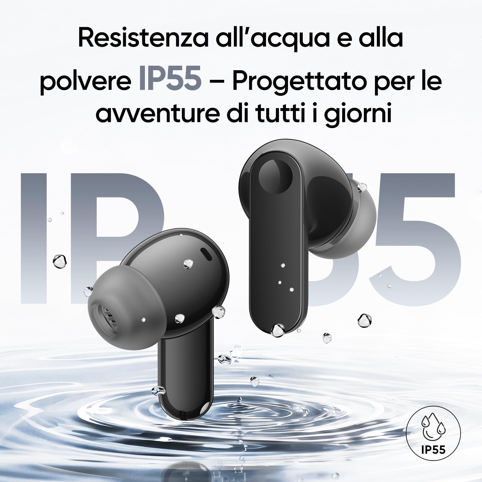 realme Buds T500 Pro Auricolari Bluetooth Wireless, Cancellazione del rumore (ANC), Driver da 12,4 mm, Batteria da 56 ore, Traduzione AI,Type-C, Controlli tattili, IP55, Design Candy Box, Argento