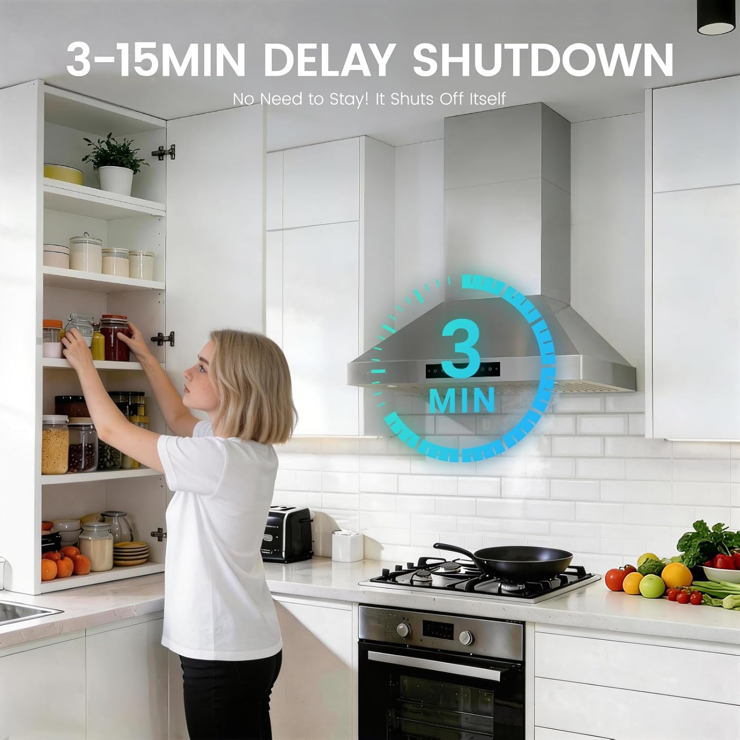 36 Inch Wall Mount Range Hood, 1200 CFM Stainless Steel Kitchen Vent Hood with Gesture Control, 8-Speed Fan, Delay Shut-Off Timer, Ducted/Ductless Convertible, Charcoal Filter Included