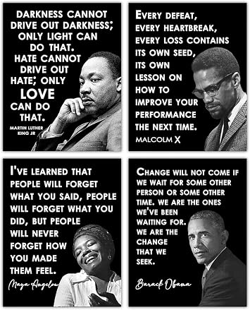 Buzz Unplugged Black Leaders MLK Jr, Barack Obama and More Positive Quotes; Inspirational, Motivational Wall Art Decor Poster for Office, Classroom, Livingroom - Set of 4 Unframed Posters 8x10