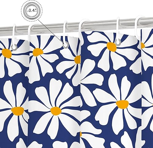 Miniatura 36 de Cortina de ducha floral de margaritas azules, cortina de ducha bohemia con flores de primavera para baño femenino, juego de cortina de ducha moderna