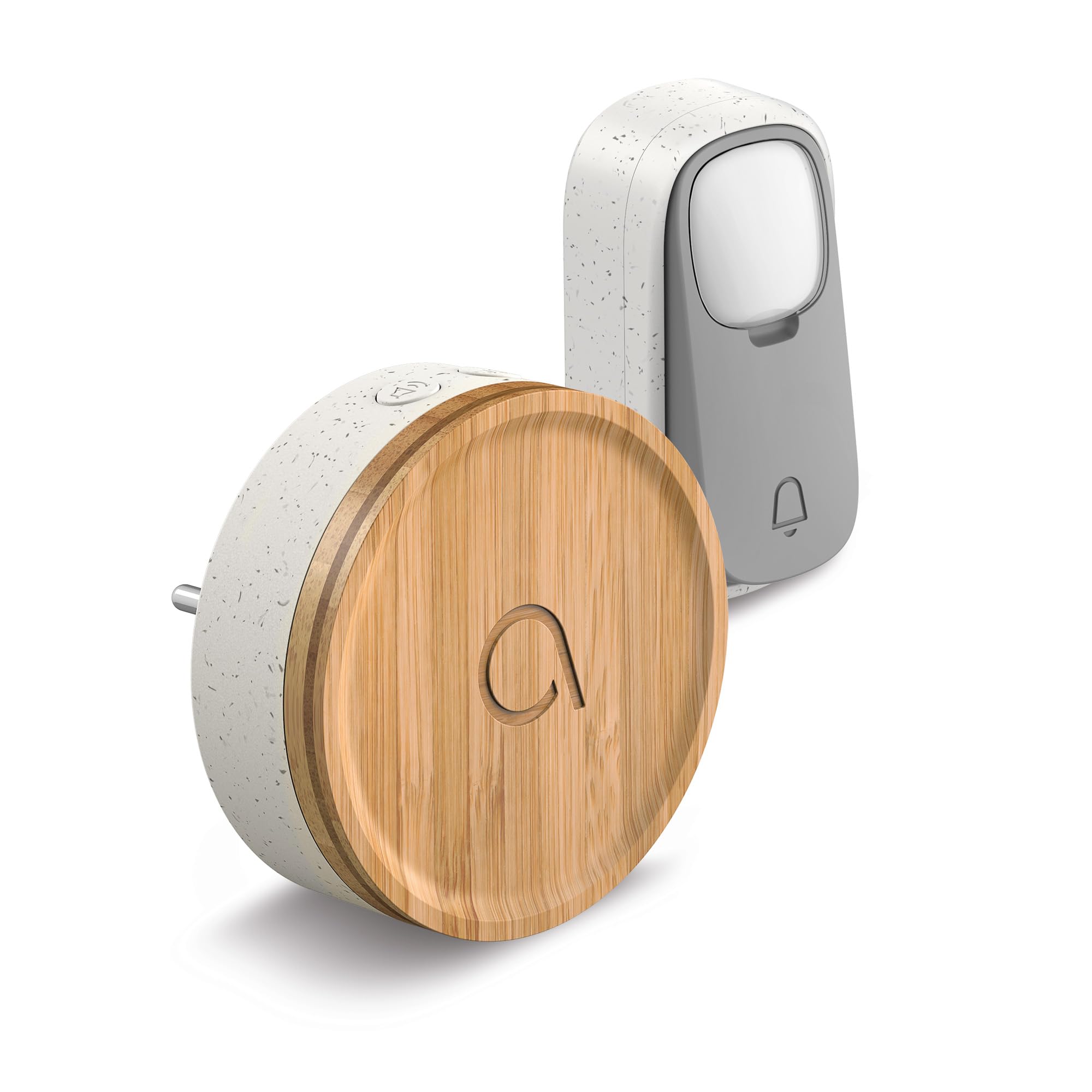 Avidsen Bamboo, Carillon Sans Fil Sans Pile, Sonnette de Porte Étanche IP44, Portée 150m, 32 Mélodies, Design Bois Bambou, Plastique Recyclé, Prise Secteur, Écologique, Installation Facile, Blanc