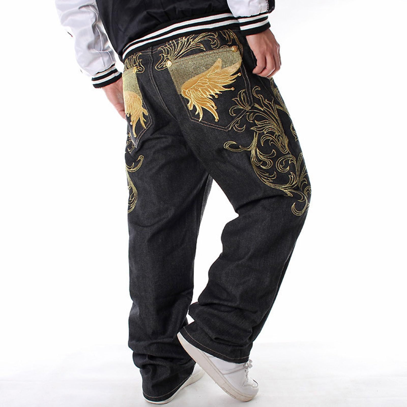 Pantalones de Mezclilla Hombre Estilo Urbano Hiphop Baile Callejero Estampado Casual Corte Recto Lavado Ancho