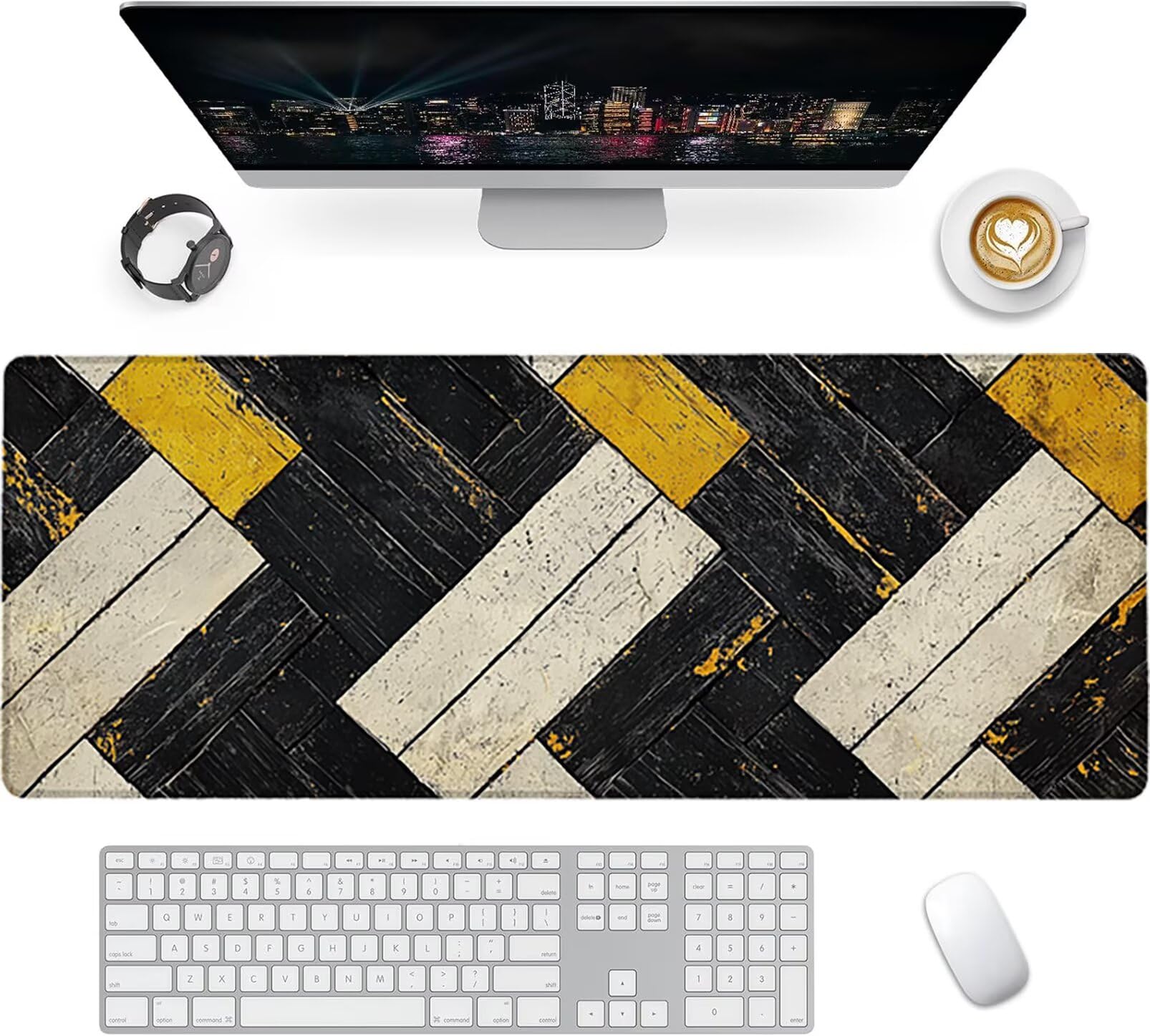 Lpfieonn Retro Großes Schreibtischunterlage, XXL Schreibtischunterlagen, Weiß XXL Wasserdicht Gaming Mousepad mit Vernähter Rand und Rutschfeste Gummibasis, für Laptop/Hause/Büro 120x60cm PF-3199