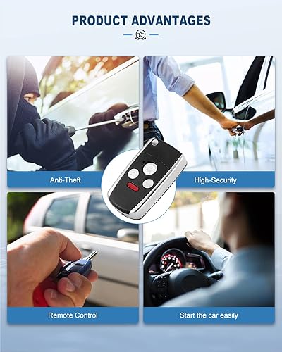 Miniatura 3 de ECCPP Reemplazo para llave de automóvil con control remoto sin cortar de 4 botones, sin cortar, carcasa antirrobo sin llave, sistemas de entrada sin