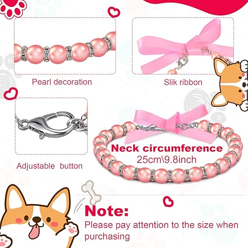Miniatura 4 de 4 collares de perro rosados con tachuelas y tachuelas, collar de perro con lazo de diamantes de imitación, collar de perro con diamantes de