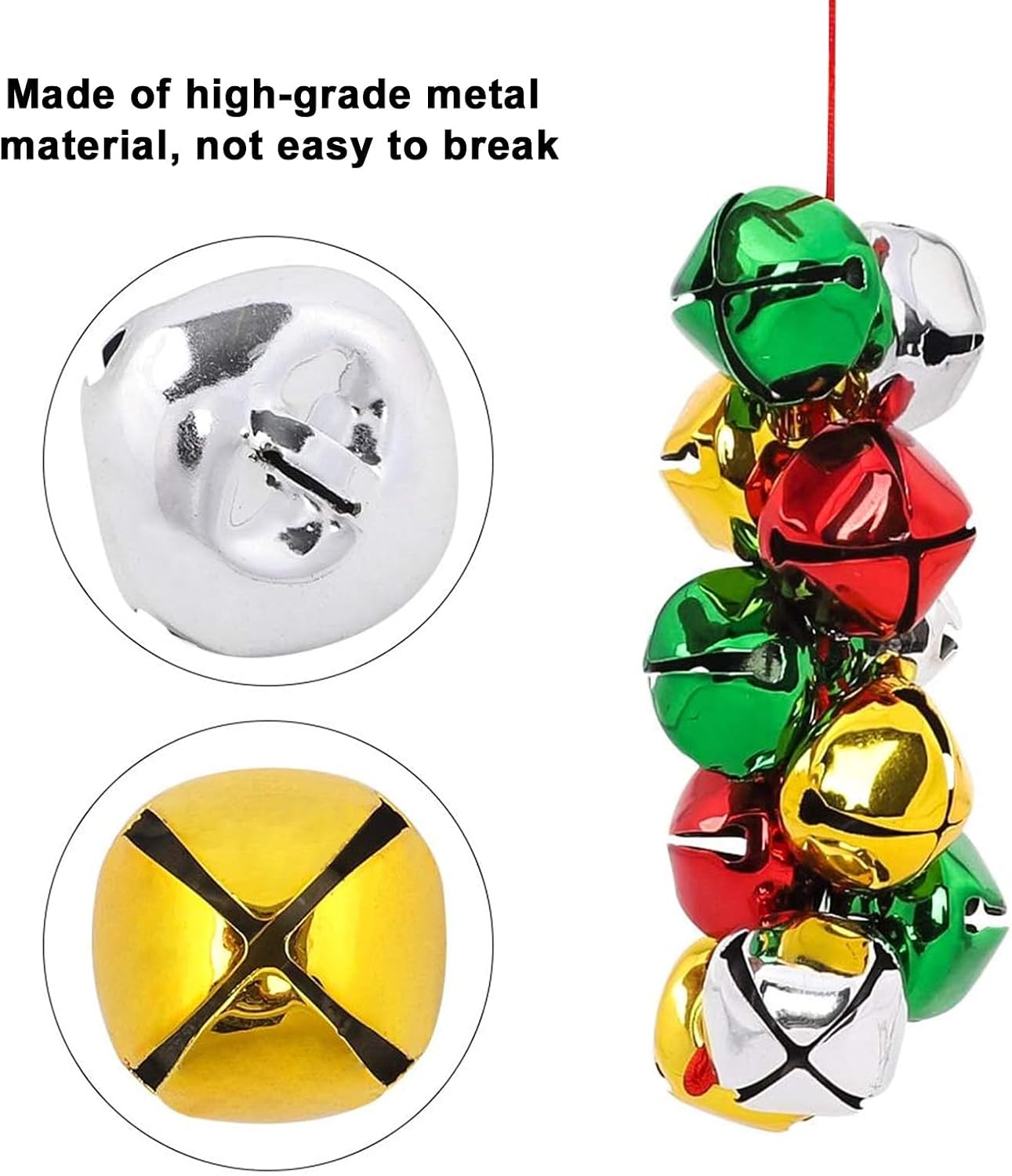 400 Pcs Colorful Mini Metal Craft Bells DIY Charm Kit 8mm Assorted Gold Silver Red Green Decorative Hanging Ornaments for Holiday Party and Home Décor