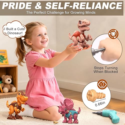 Miniatura 2 de Laradola Juguetes de dinosaurio para niños de 3, 4, 5, 6, 7, 8 años, niños y niñas, juguetes de construcción STEM desarmables con taladro eléctrico