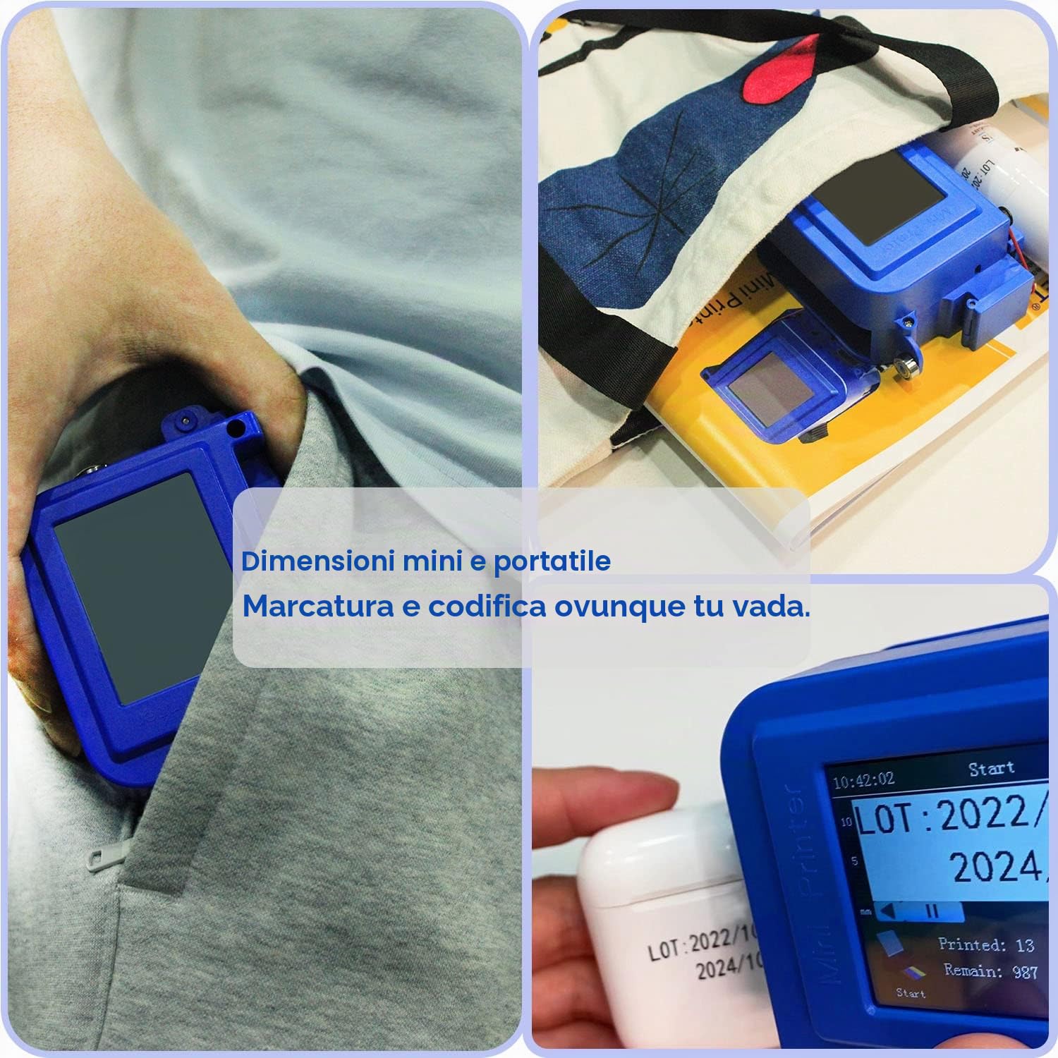 Phezer Mini stampante a getto d'inchiostro aggiornata per tutti i materiali PC11 Plus, 25 lingue e cartuccia d'inchiostro ad asciugatura rapida, dispositivo di marcatura tascabile portatile per data e
