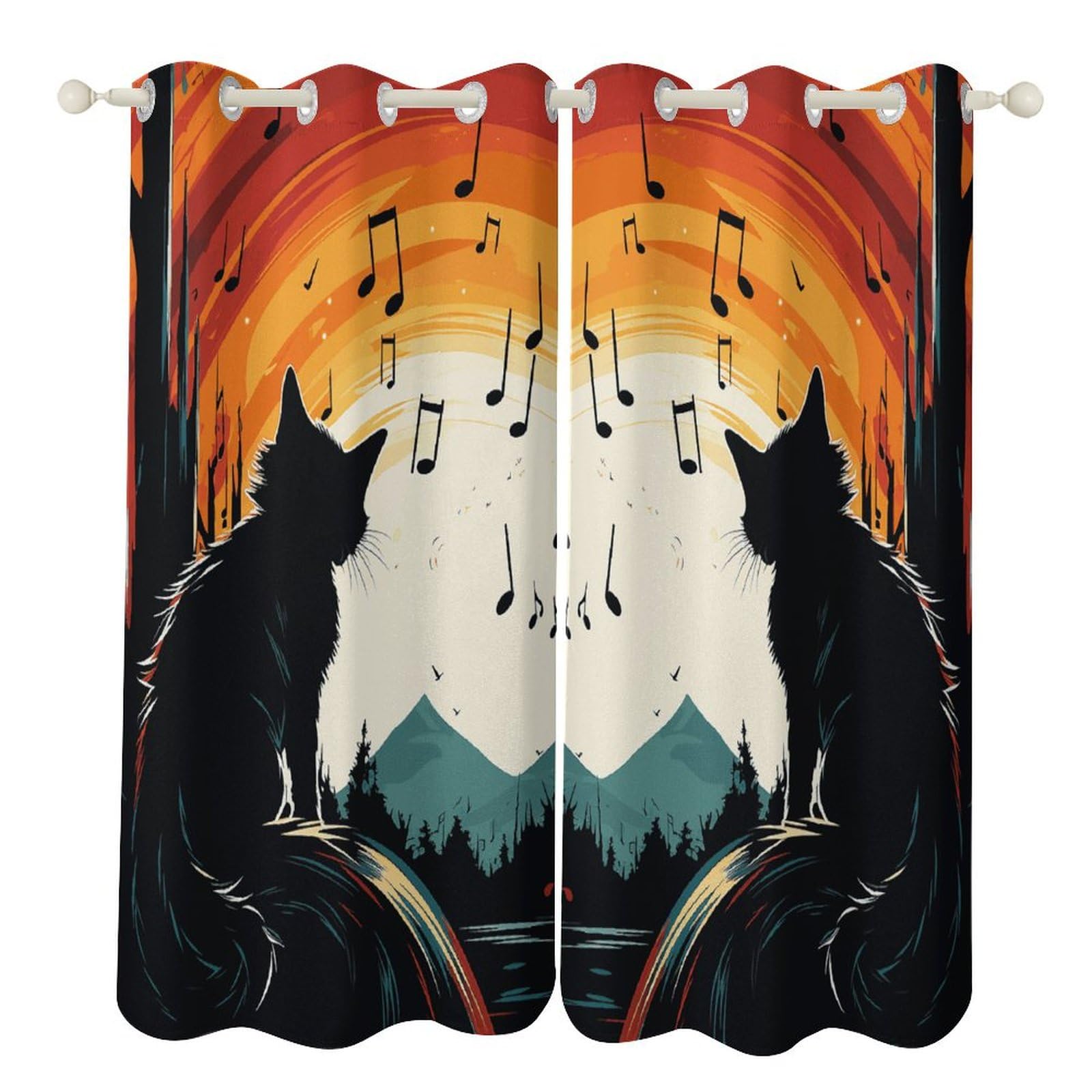 Rideaux occultants à œillets thermiques motif chat salon
