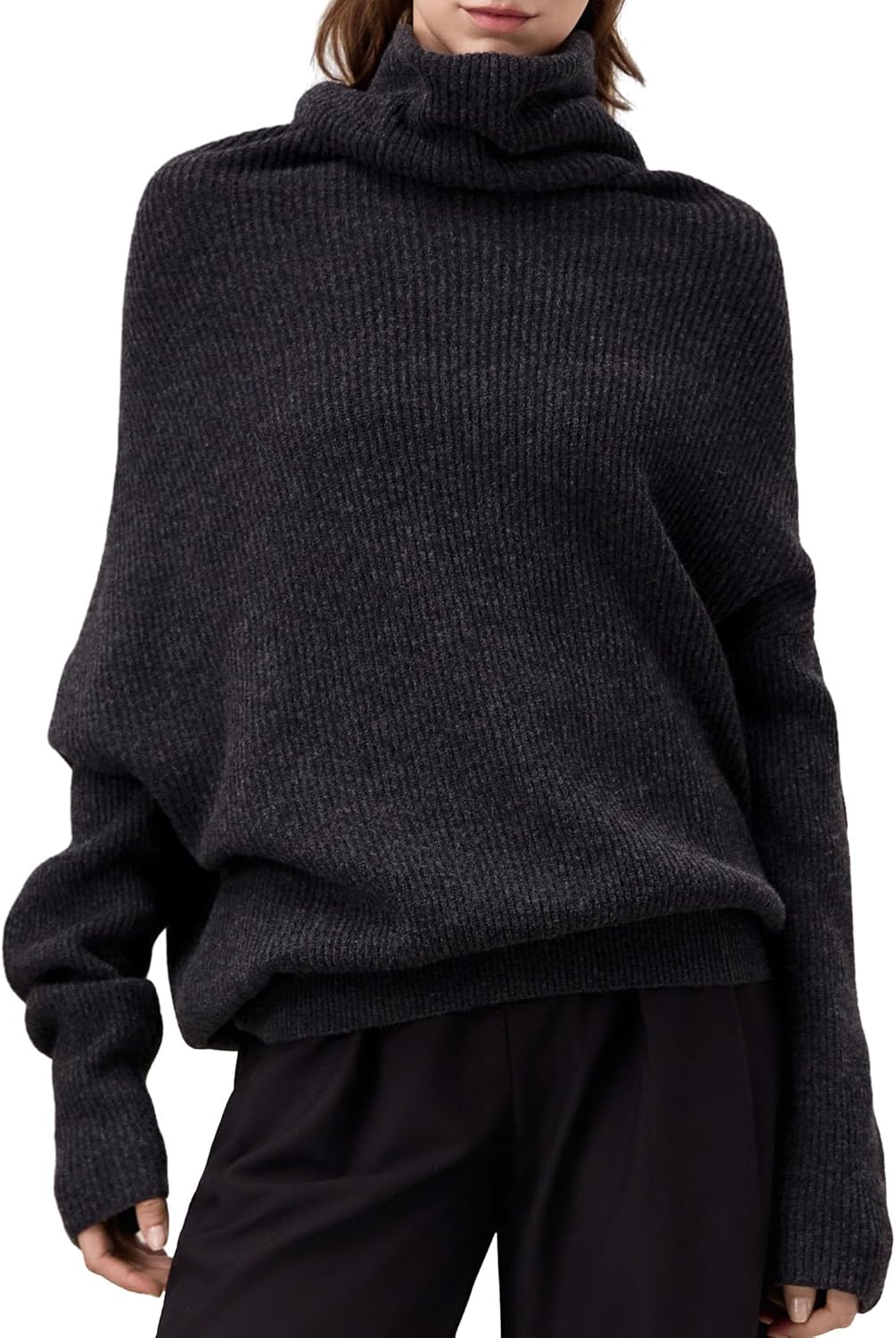 Amoretu Women's Pure Wool Turtleneck Drop-Shoulder Sweater Loose Fit Long Sleeve Tops, 2024