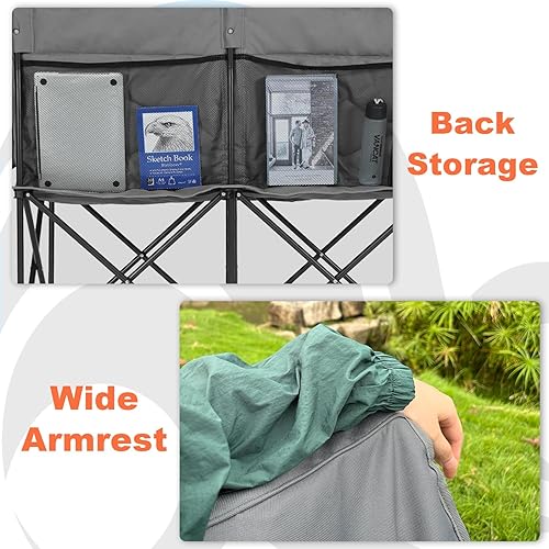 Miniatura 4 de Sillas de camping dobles, silla plegable, sofá de dos plazas de gran tamaño, sillas de campamento para 2 personas para adultos, sofá de campamento,