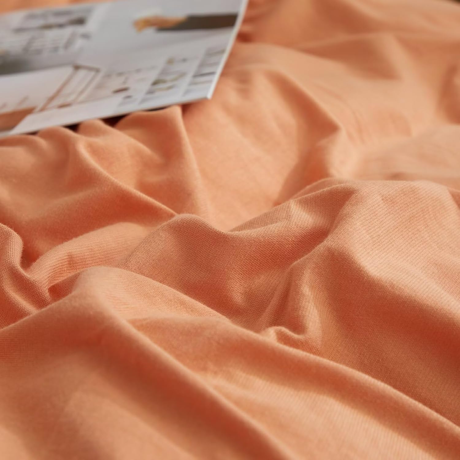 Full Size Jersey Knit Cotton Duvet Cover Soft Breathable,Grapefruit Pink 3 Pcs Bedding Set(1 Duvet Cover and 2 Pillowcases) for All Season,T-Shirt Cotton Comforter Covers 80"X90"