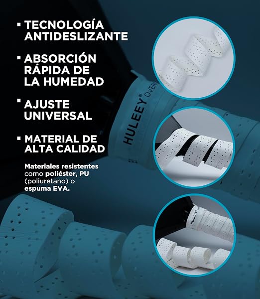 Overgrips Pádel Blanco Perforado – Packs 6/12/20/60 – Antideslizante Extra-Adherente – Alta Absorción – Incluye Protector de Pala - 4