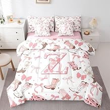 Erosebridal Western Cowgirl Comforter Set with Sheets Twin Size Pink Bow 7 Pieces Bedding Set for Kids Boys Girls Cow Print Letter Initial Z Bed in a Bag Rustic Country Cowboy Boots Bed Sets
