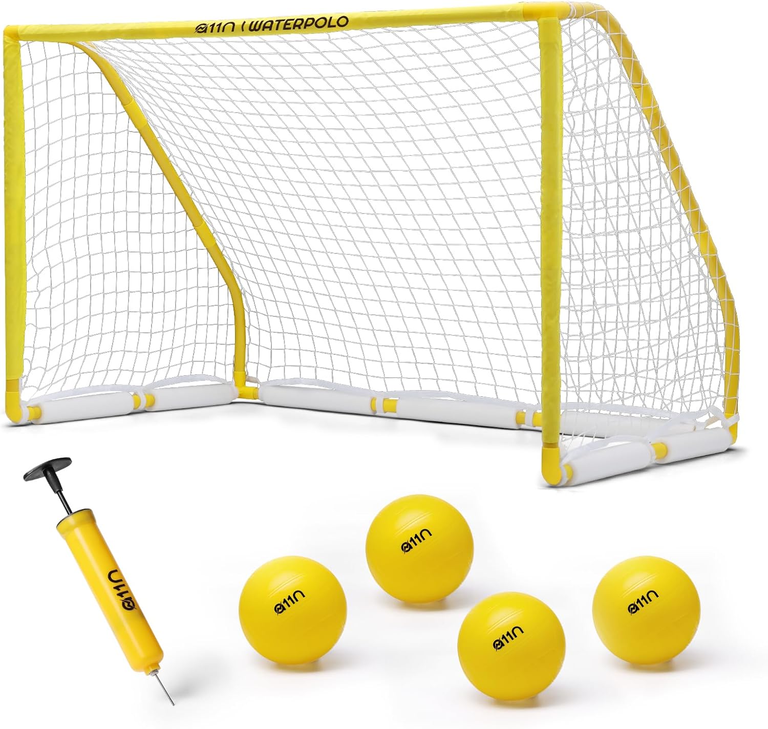a11n sports floating water polo goal set – large 4.7ft x 3.1ft pool net with 4 balls – fun summer backyard & pool game for teens & adults