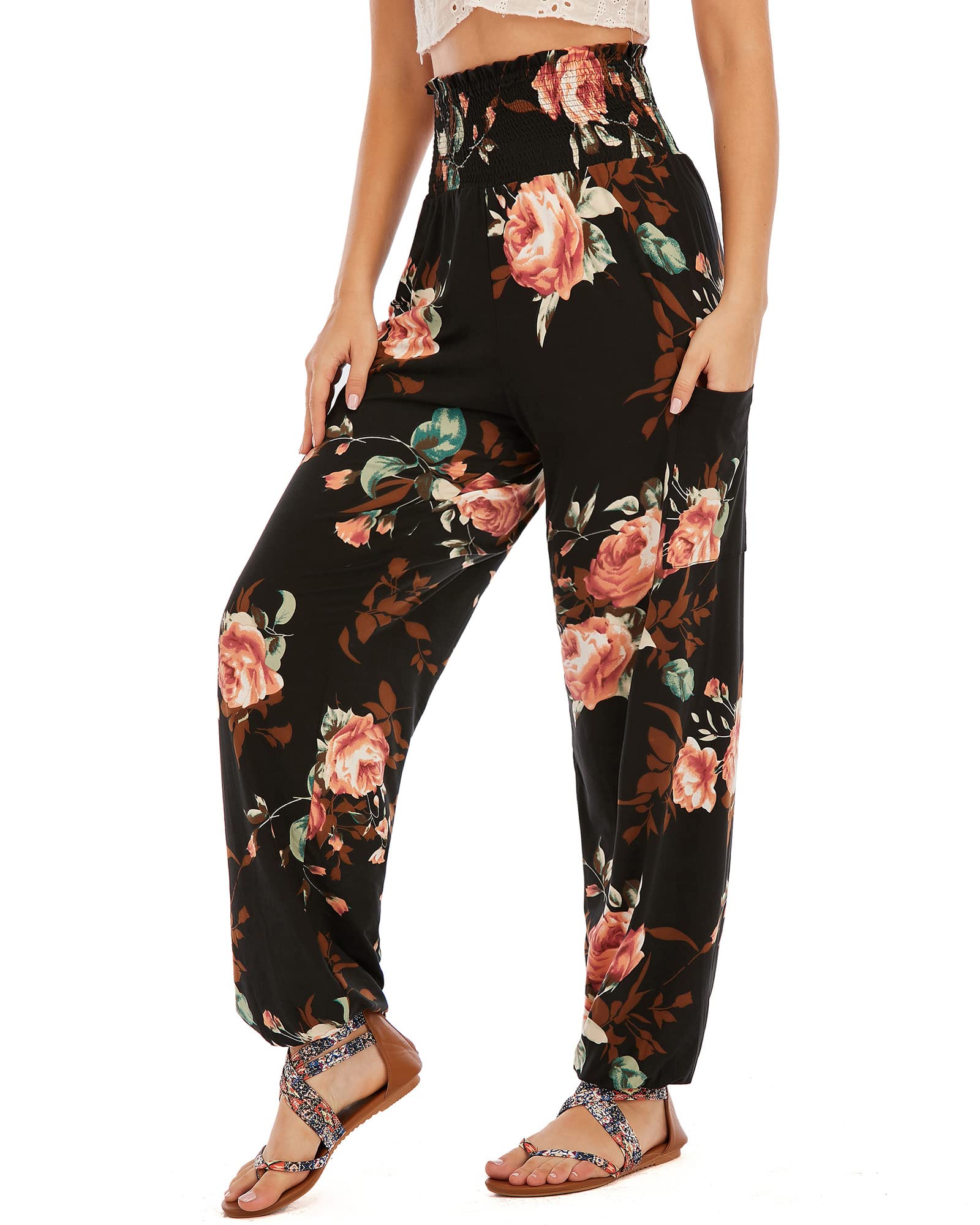 QIANXIZHANWomen's Harem Pants, High Waist Yoga Boho Trousers with Pockets