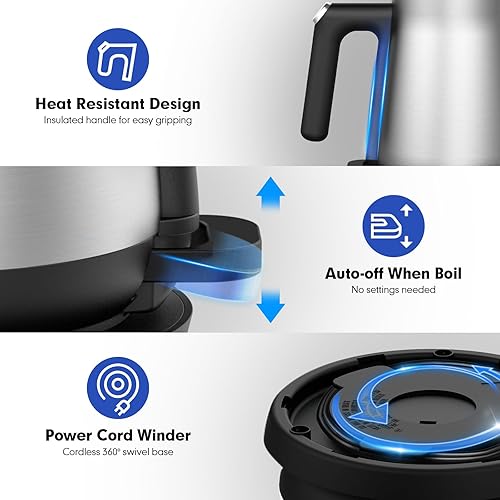 Miniatura 7 de Nafuhare Gooesneck - Tetera eléctrica, hervidor de té de agua de ebullición rápida de 1200 W, hervidor de café con control de vertido preciso de 90,