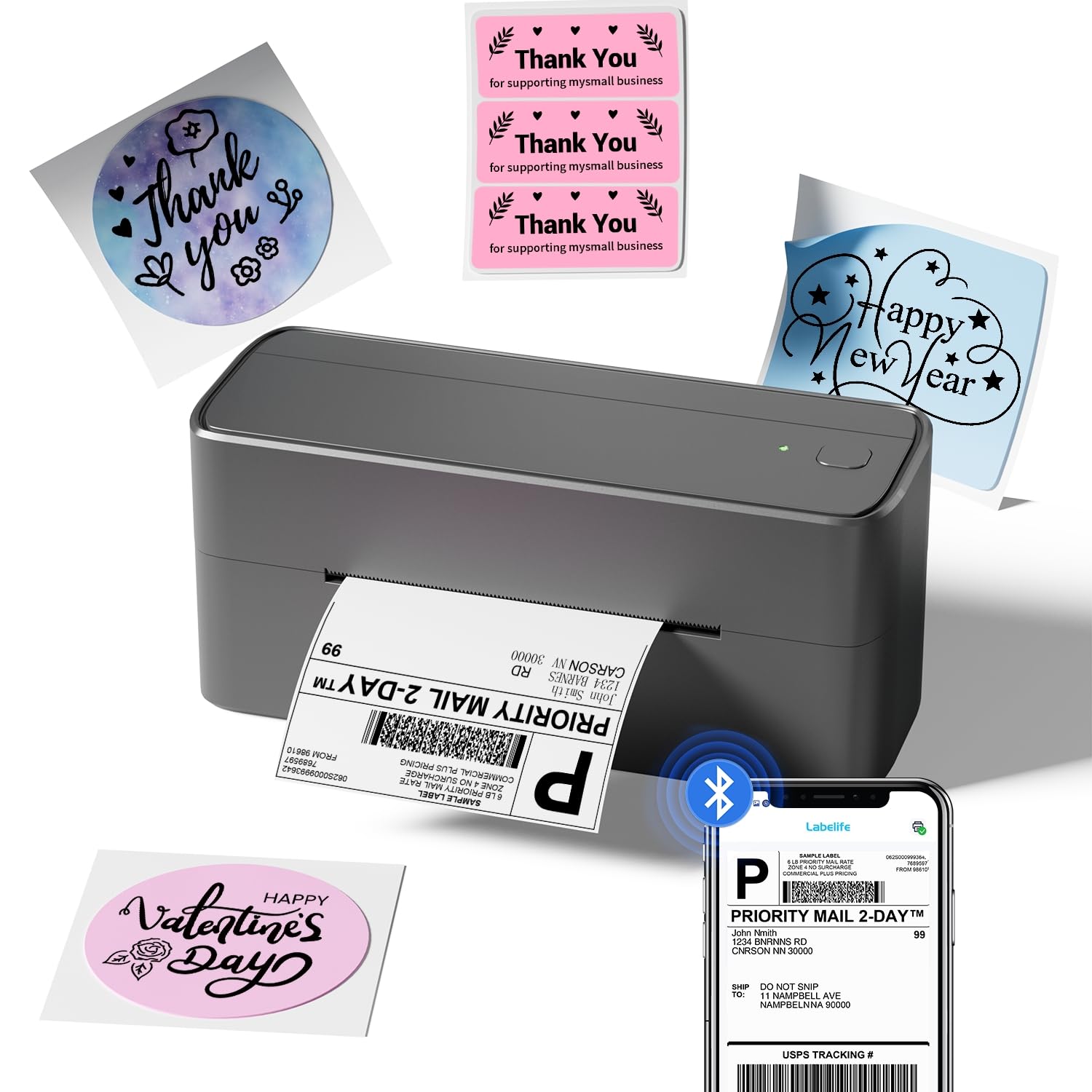 Phomemo Bluetooth Theraml Label Printer, 241BT 4X6 Shipping Label for Samll Business, Label Printer for Shipping Package, Compatible with iPhone, Android, Amazon, Shopify, UPSP, Gray