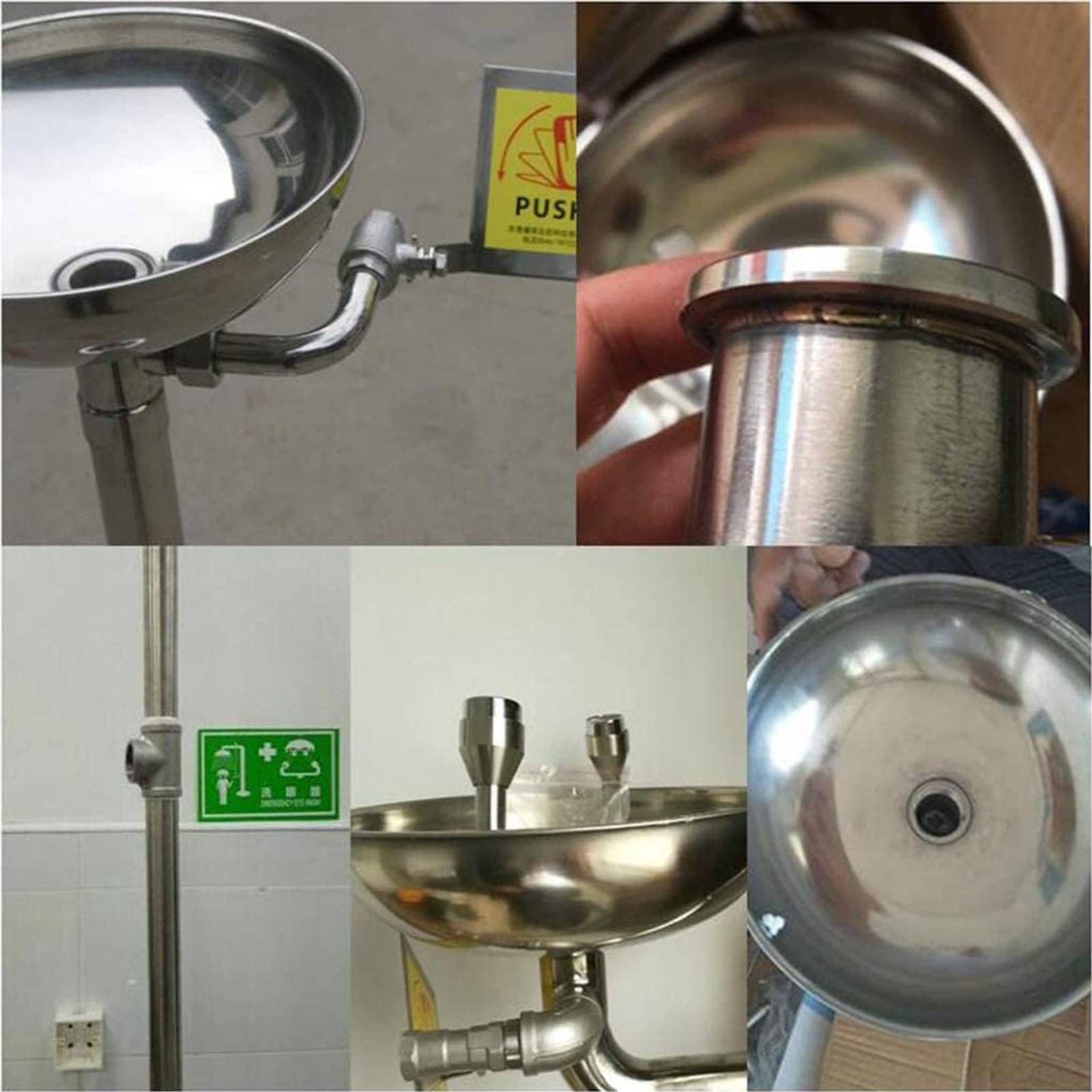 Estación de ducha y lavado de ojos de emergencia, unidad de seguridad de acero inoxidable 304 con letrero para uso escolar y laboratorio