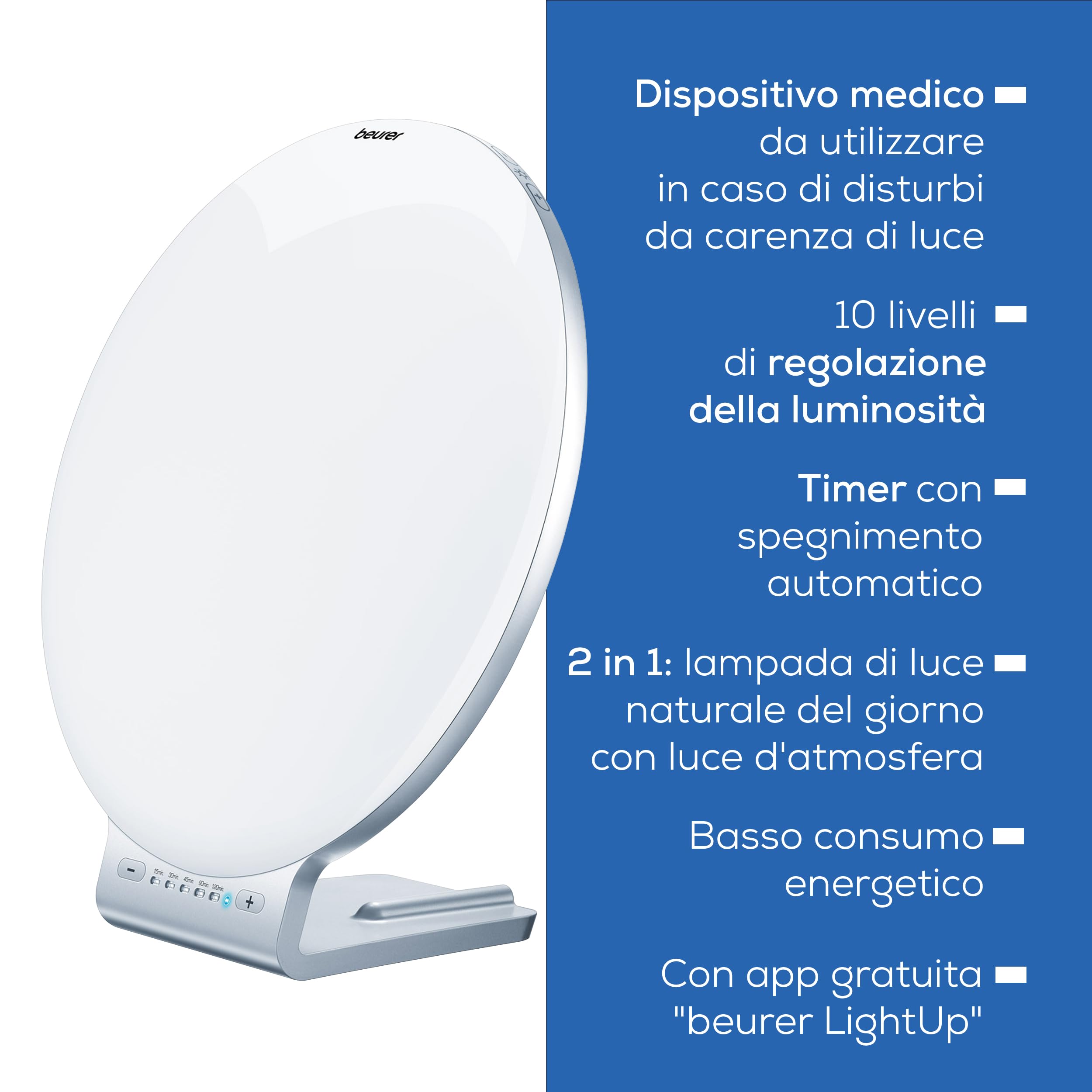 Beurer TL 100 Lampada SAD che simula la Luce Naturale del Giorno con doppia funzione luce da ambiente e connettibile con l'app Beurer LightUp