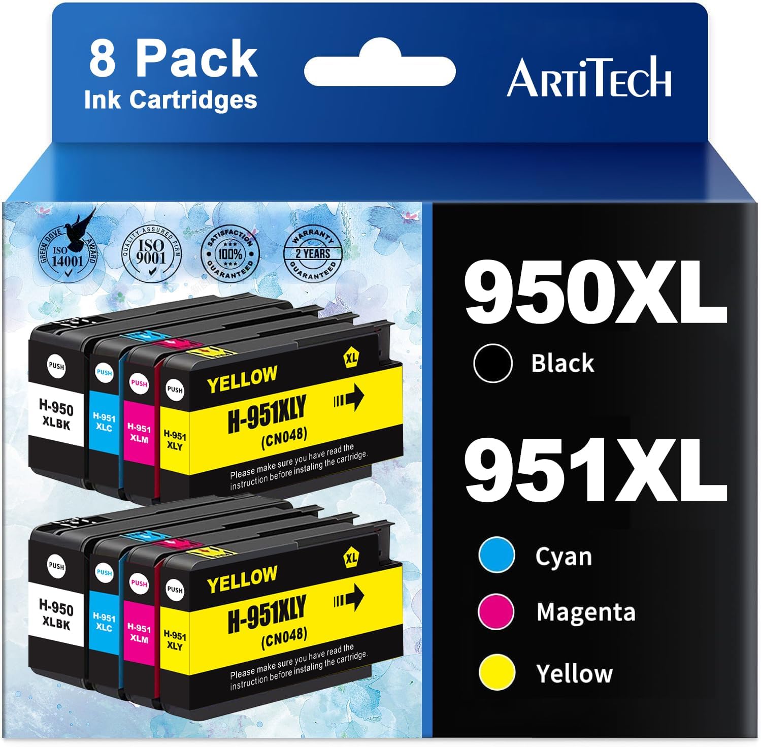 950XL 951XL Ink Cartridge Combo Pack Replacement for HP 950 XL 951 XL Ink Cartridge for HP OfficeJet Pro 8600 8610 8620 8100 8630 8660 8640 Printer(2Black, 2Cyan, 2Magenta, 2Yellow)