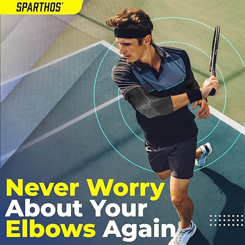 Miniatura 7 de Sparthos - Par de coderas de compresión, para tenis y golf, para hombre y mujer, fabricadas con una innovadora mezcla elástica transpirable