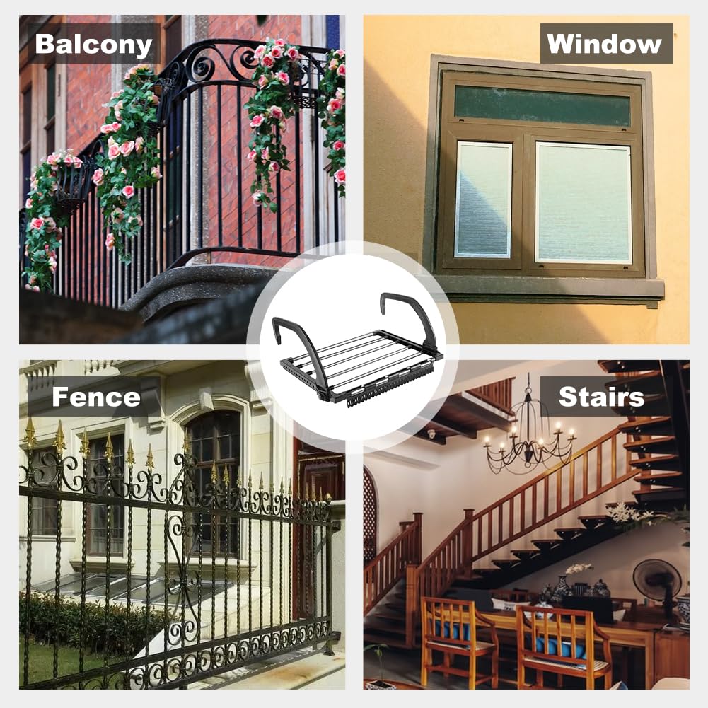 ADERTOS Stendino da termosifone, 40x32cm Stendibiancheria da Balcone Estensibile Stendibiancheria da Appendere al Balcone pieghevole Stendino da Balconi e Termosifone in Acciaio Inox