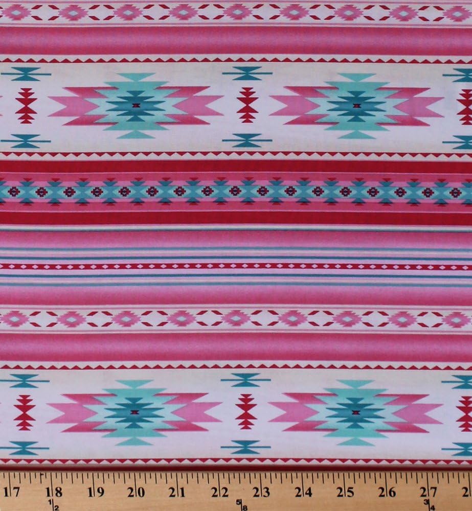 Cotton Southwestern Stripes Native American Aztec Tribal Southwest Tucson Pink Girls' Cotton Fabric Print by The Yard D366.28
