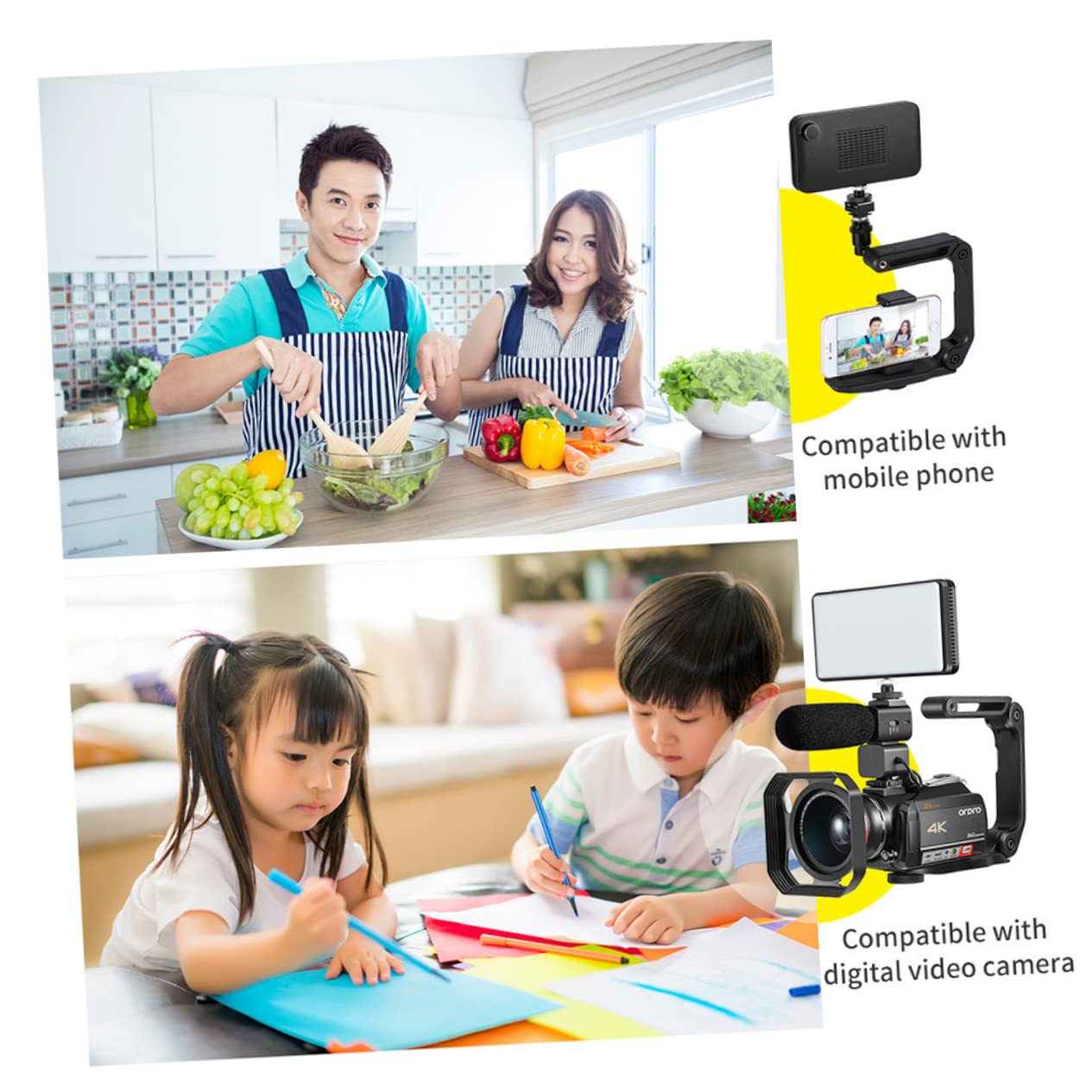 Stabilizzatore Portatile per Fotocamera Pieghevole Nero | Pa66 Nylon e Fibra di Vetro, Scanalatura a U e Vite 1/4 Scorrevole, Foro Standard e Interfaccia
