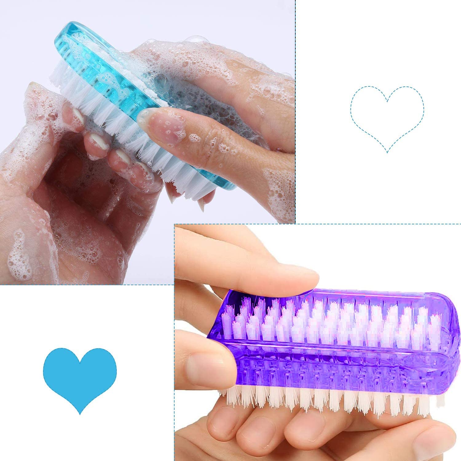 4 Pcs Nail Clean Brush,Plastic Handle Nail Finger Tip Scrubbing Brushes Double Sided & Vertical Cleaning Scrubbing Brush for Toes Nails Hands Garden, Home & Salon Use