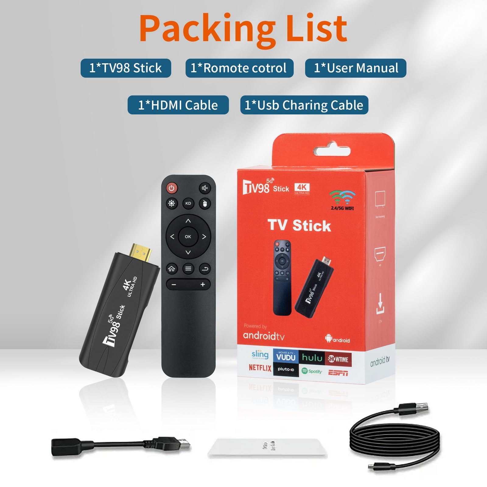 Android TV Stick 4K 2G+16GB H313 Quad-Core 64bit WiFi5 Dual 2.4G/5G WiFi HDR10+ HD Smart TV Stick Box (H 2+16) - 4