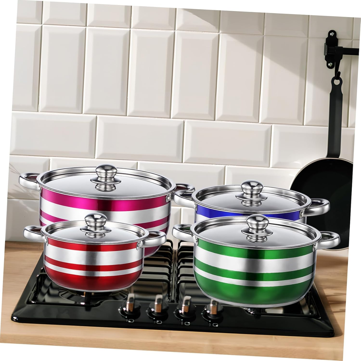 4pcs Stainless Steel Pot Set with Bottom Induction Compatible Stock Pots for Pasta Soup Cooking Kitchen Cookware for Home and Restaurant