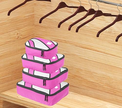 Miniatura 9 de Simple Houseware Juego de 4 cubos de embalaje, organizadores de viaje con bolsa de lavandería, color rosa, Rosado