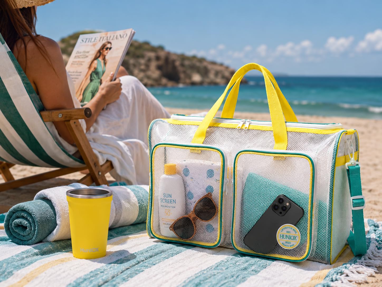 Bolsa Playa XXL Familiar Beach Bag - Bolso Playa Grande XXL Familiar - Bolsa de Playa Grande XXL Familiar con Cremallera