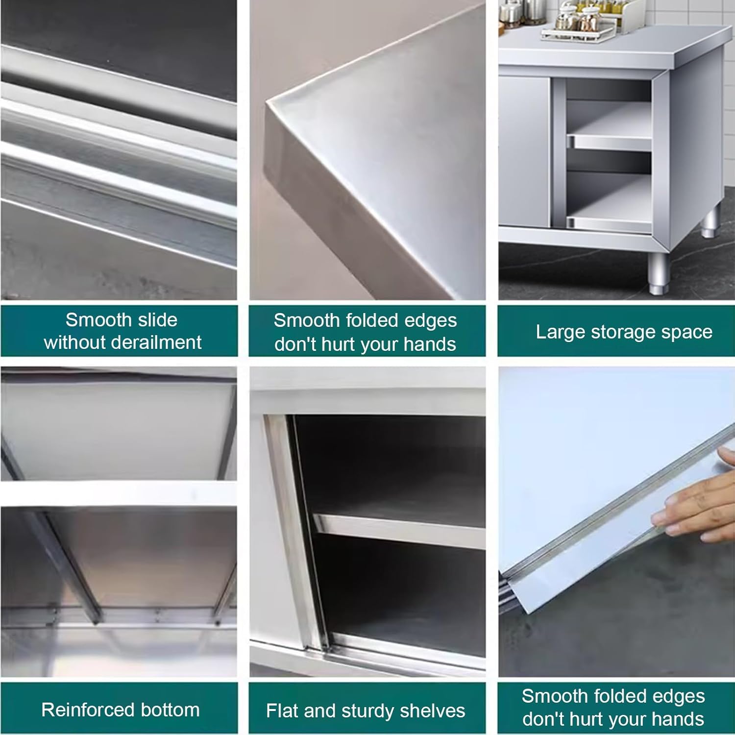 Multifunctional Work Table Stainless Steel Work Table Heavy Duty Prep Table Sliding Doors Kitchen Restaurant Work Table