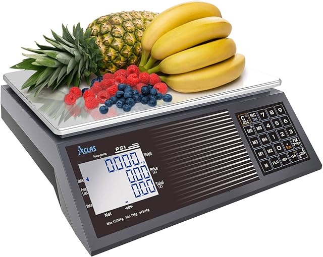 ACLAS Price Scale 30kg 10g Industrial Weighing Scale - Digital Retail Price Calculating Scale w/ LCD Dual Screen Displays for Food, Meat, Deli, Fruit Market