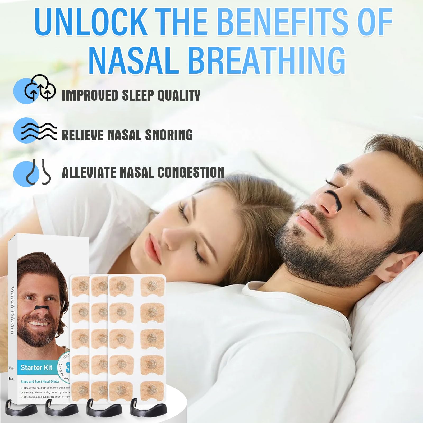 Magnetyczne plastry na nos, 60 sztuk, paski na nos przeciw chrapaniu, magnetyczne paski na nos Nose Strips Magnet Breathing, klipsy na nos do oddychania Nasal Strips