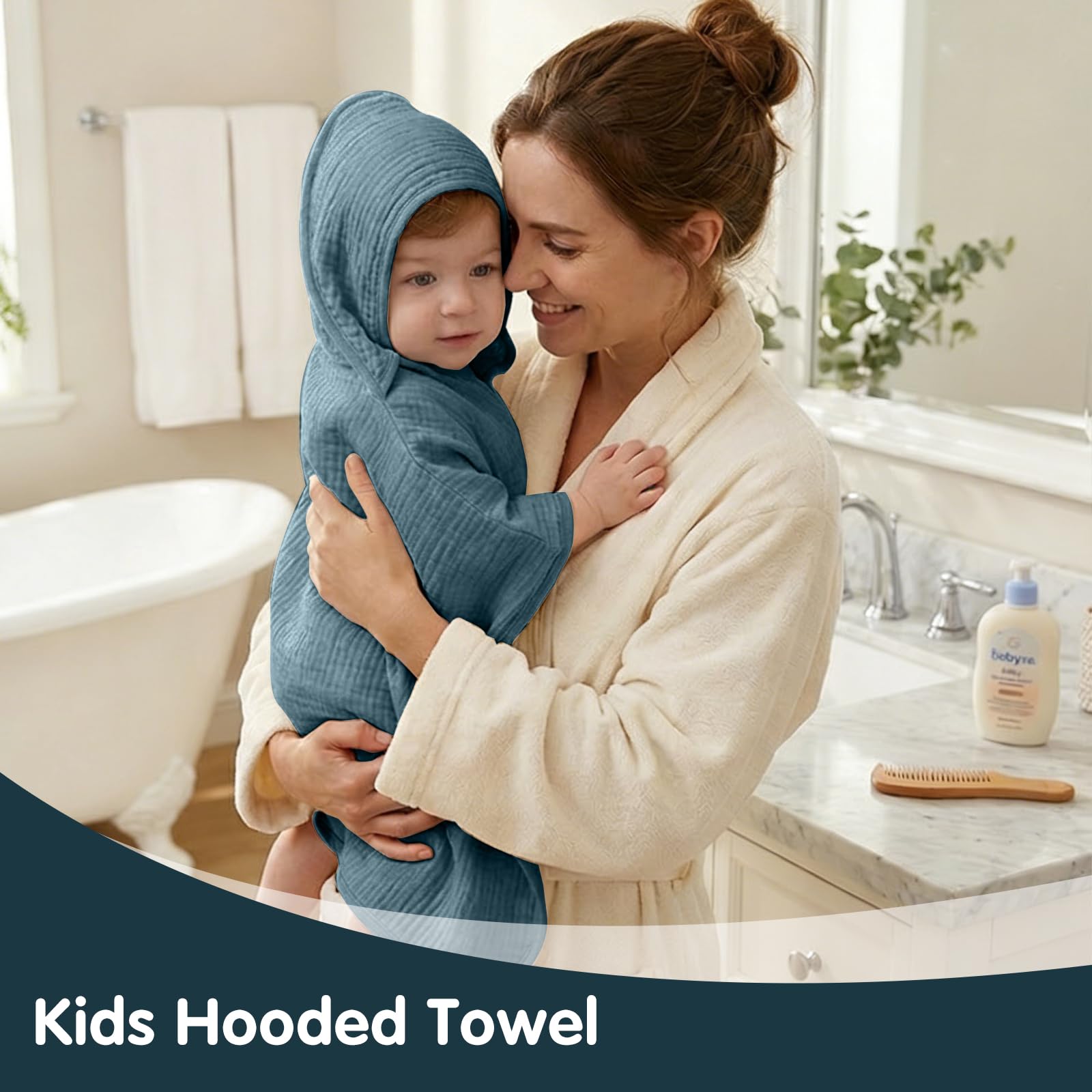 Asciugamano per Bambini, Poncho da Bagno per Neonato Bambino con Cappuccio in 100% Cotone Mussole, Teli Mare Ultra Morbido e Assorbente Accappatoio e Asciugamano Poncho Ragazze Ragazzi 0-6 Anni