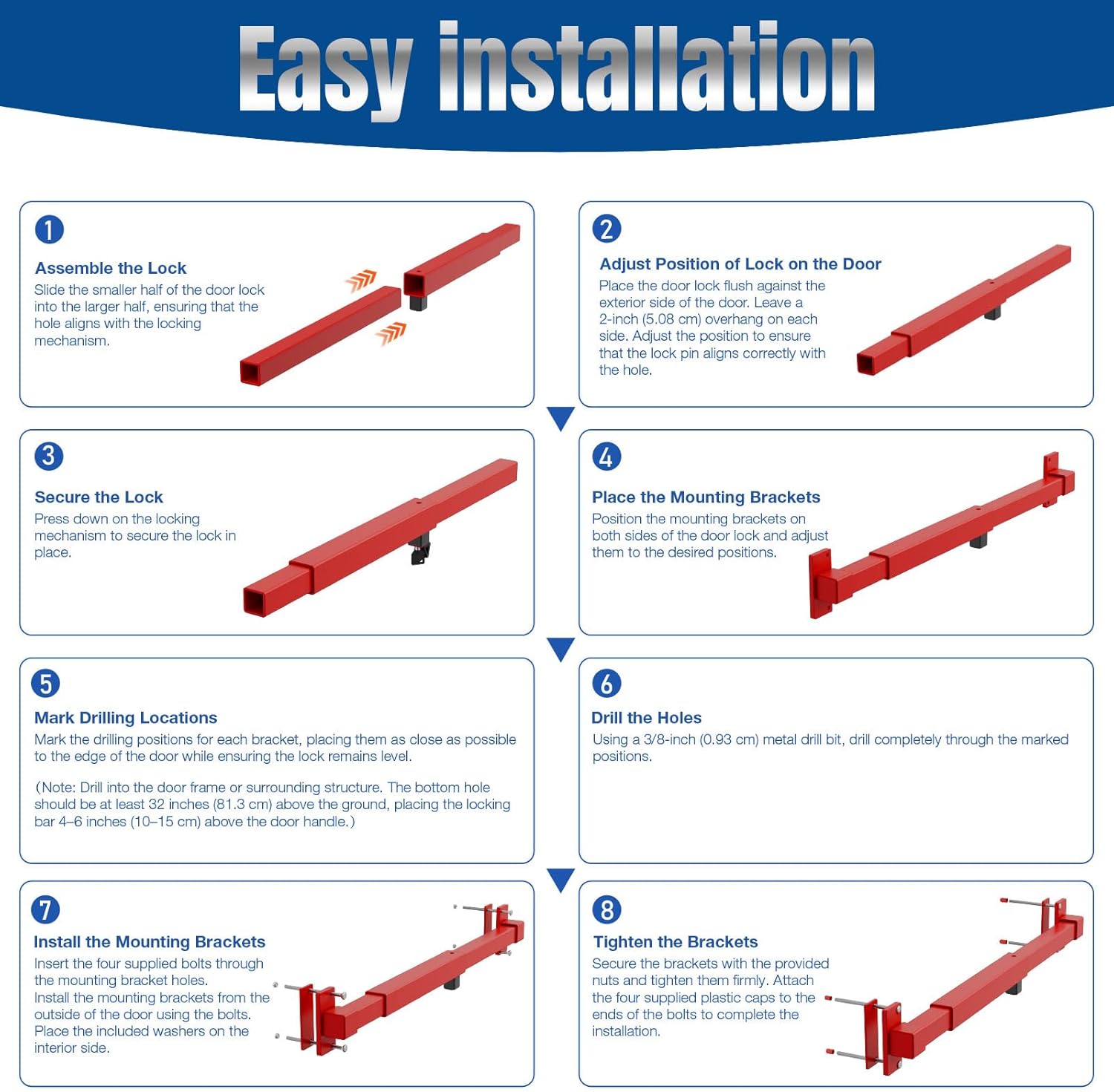 Heavy Duty Door Security Bar, Adjustable for Exterior Door Widen from 32” to 40”, Universal Anti-Theft Sliding Door Lock Bar, Door Barricade Security Bar for Office Trailers & Warehouse Doors(Red)