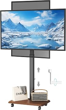 Mobile TV Cart with Hand Crank Lift, Rolling TV Stand for 26-75 Inch TVs, Landscape to Portrait Rotating, Free Height Adjustable, 88Lbs Capacity, Max VESA 600x400mm