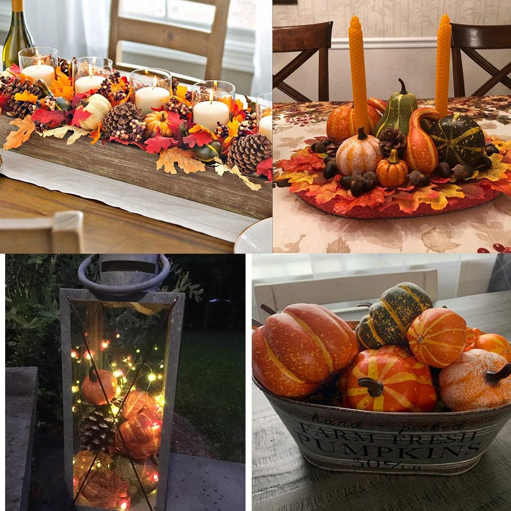Artificial Pumpkins and Gourds, 129pcs Assorted Lifelike Pumpkins for DIY Craft Fall Thanksgiving Centerpieces