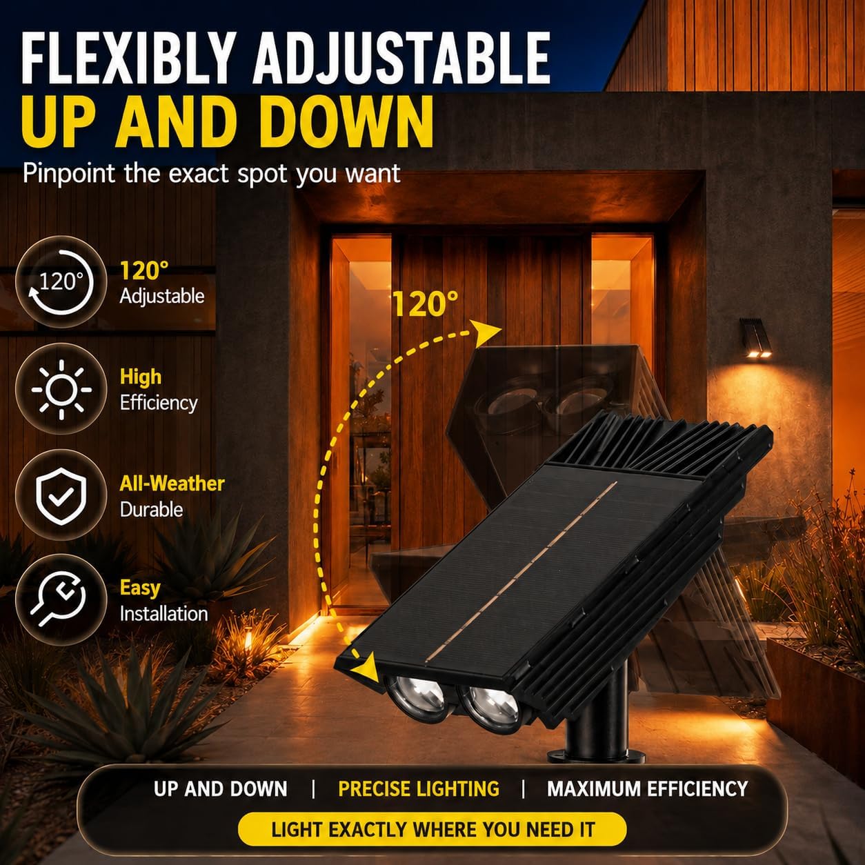 Solar Spot Lights, IP65 Waterproof RGB Adjustable | Solar powered, auto on/off, adjustable focus, RGB/White color options. Landscape lighting for yard, garden, pathway.