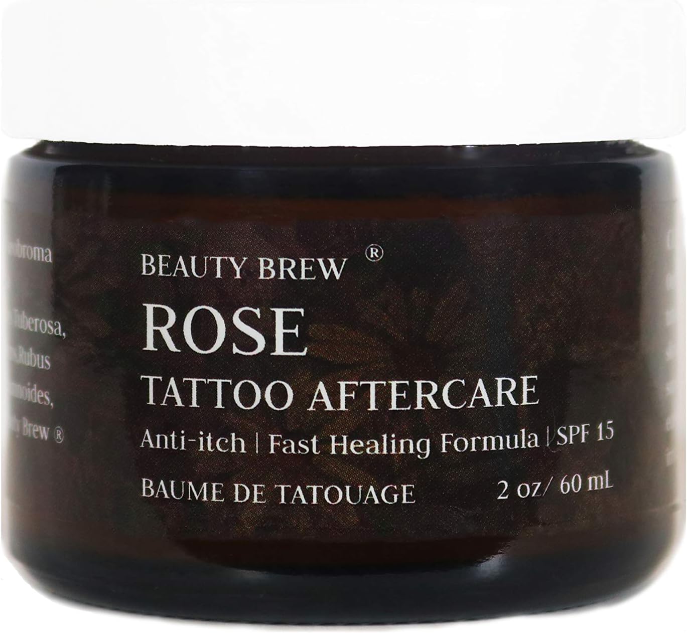 Tattoo Aftercare w/ Rose Oil. NEW! Anti-itch & clinically proven fastest healing formula. 100% Natural made with high potency oils to soothe, heal & protect your tattoos from fading. Net Wt. 2.0 oz